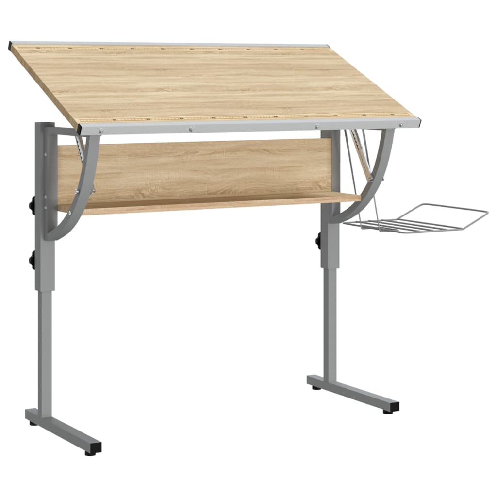 skrivebord 110x53x(58-87) cm konstrueret træ stål sonoma-eg grå