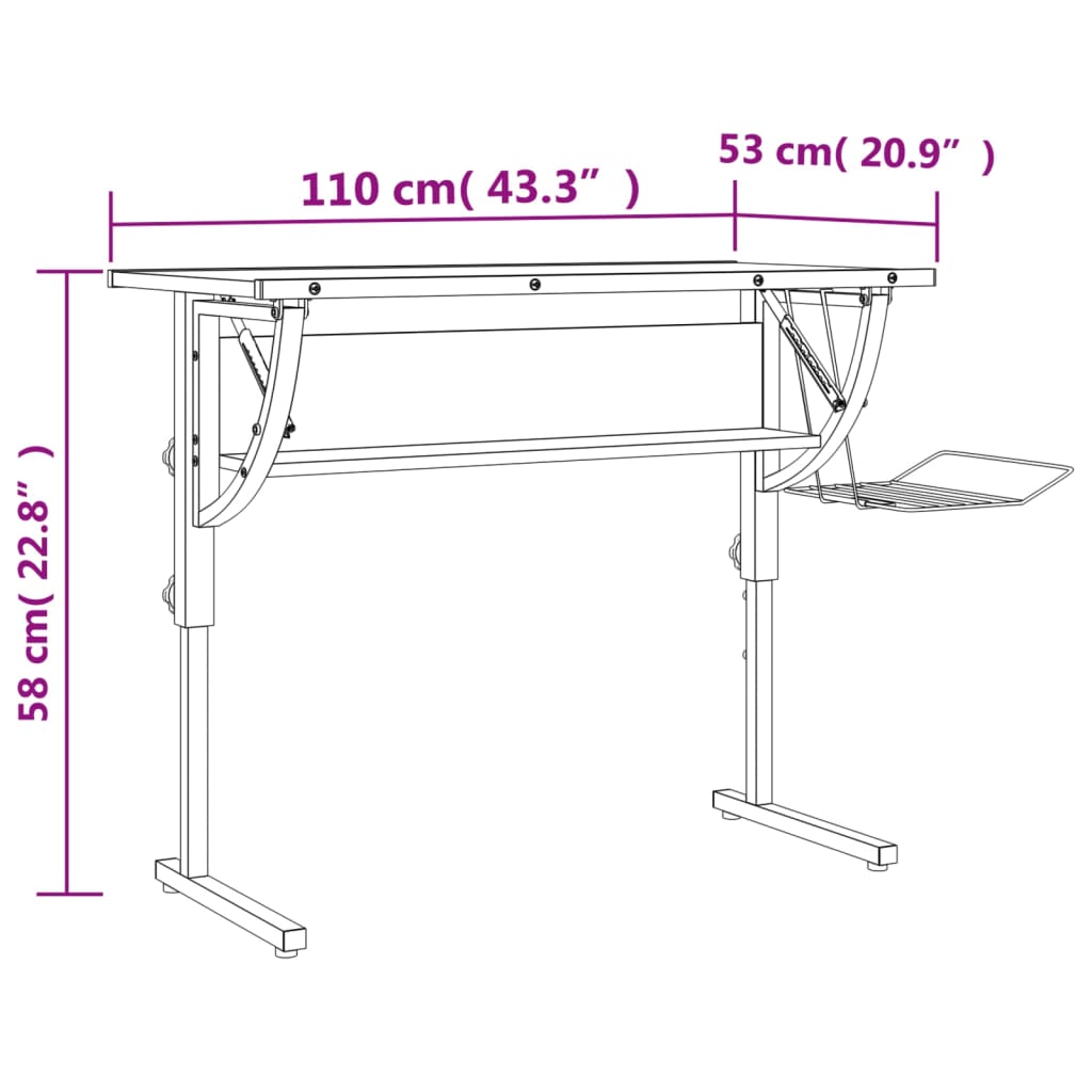 skrivebord 110x53x(58-87) cm konstrueret træ stål sonoma-eg grå