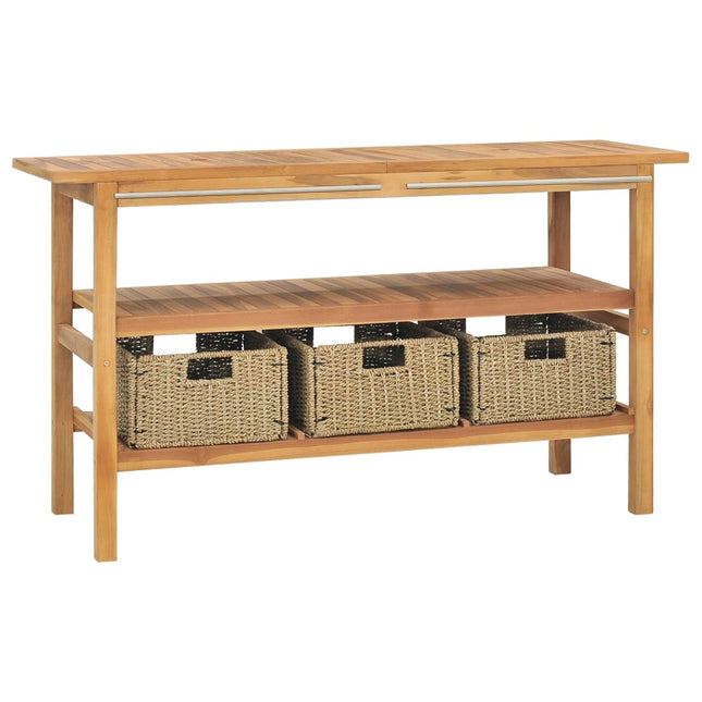 badeværelsesmøbel med 3 kurve 132x45x75 cm massivt teaktræ