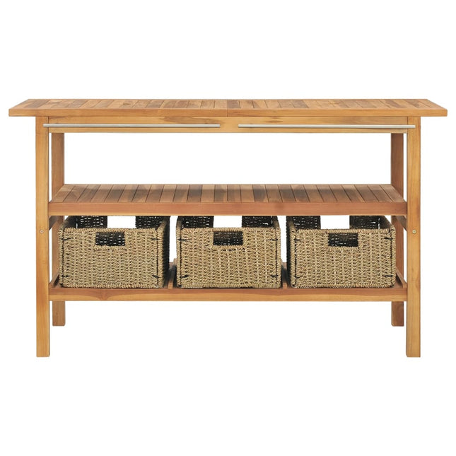 badeværelsesmøbel med 3 kurve 132x45x75 cm massivt teaktræ