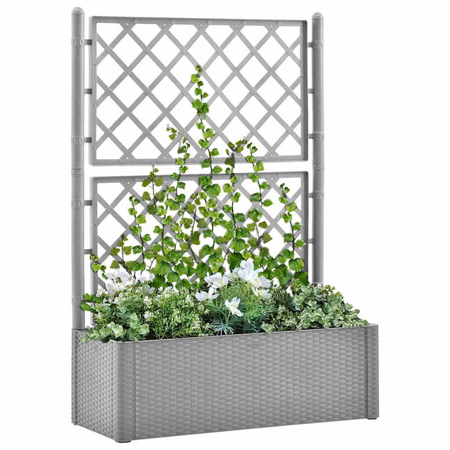 højbed med espalier og automatisk vandingssystem grå