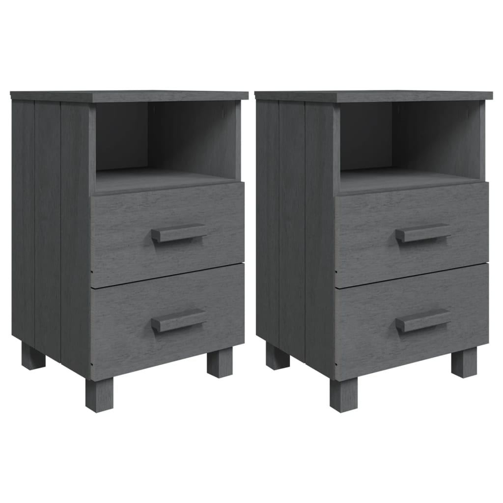 sengebord HAMAR 2 stk. 40x35x62 cm massivt fyrretræ mørkegrå
