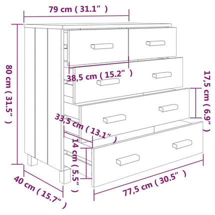 skænk HAMAR 79x40x80 cm massivt fyrretræ lysegrå