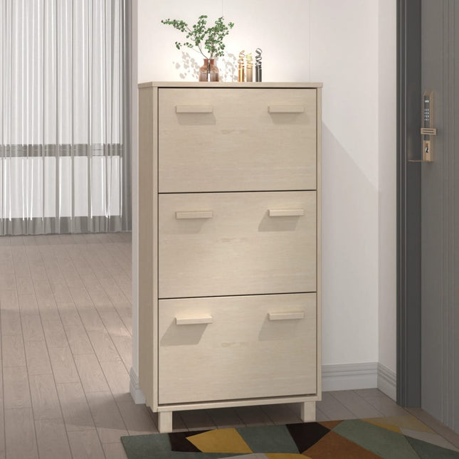 skoskab HAMAR 59,5x35x117 cm massivt fyrretræ honningbrun