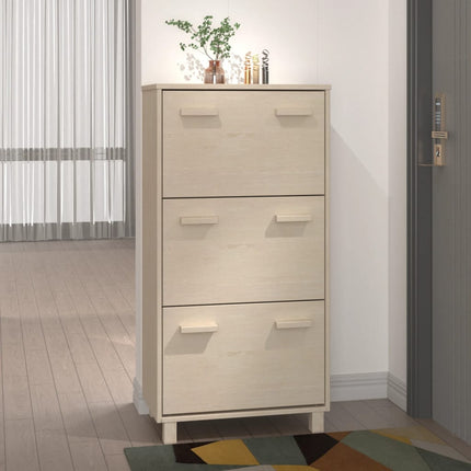 skoskab HAMAR 59,5x35x117 cm massivt fyrretræ honningbrun