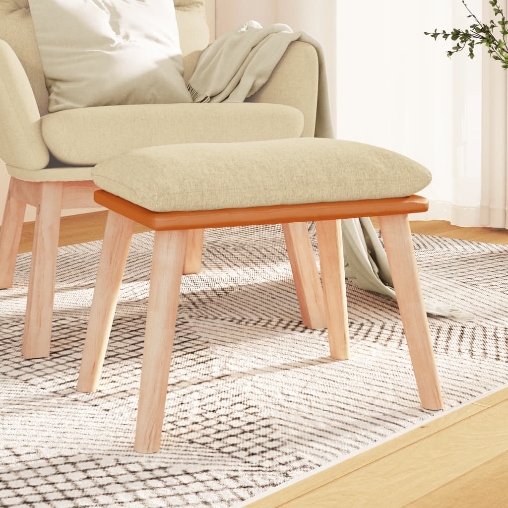 fodskammel 45x29,5x35 cm stof og kunstlæder cremefarvet billede