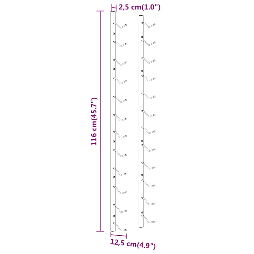 væghængte vinreoler 2 stk. til 12 flasker jern hvid