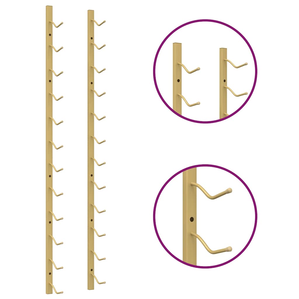 væghængte vinreoler 2 stk. til 12 flasker jern guldfarvet