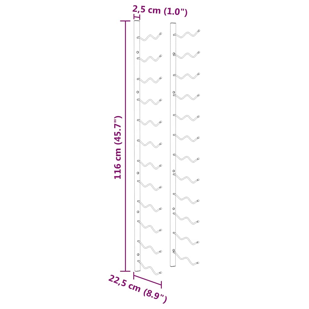væghængt vinreol til 24 flasker jern guldfarvet
