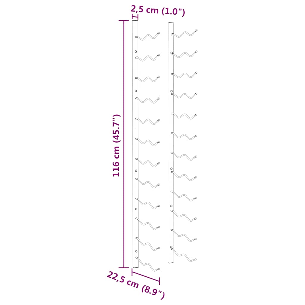 væghængte vinreoler 2 stk. til 24 flasker jern hvid