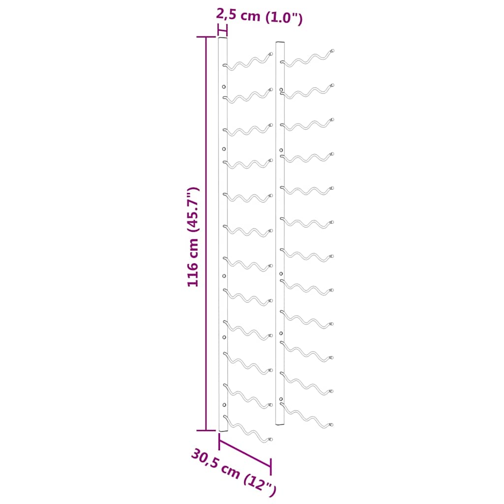 væghængte vinreoler 2 stk. til 36 flasker jern guldfarvet
