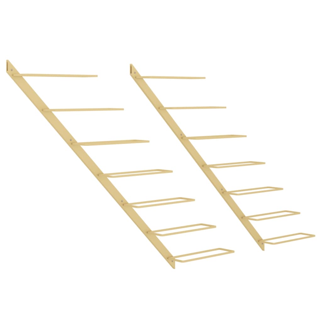 væghængte vinreoler til 7 flasker 2 stk. metal guldfarvet