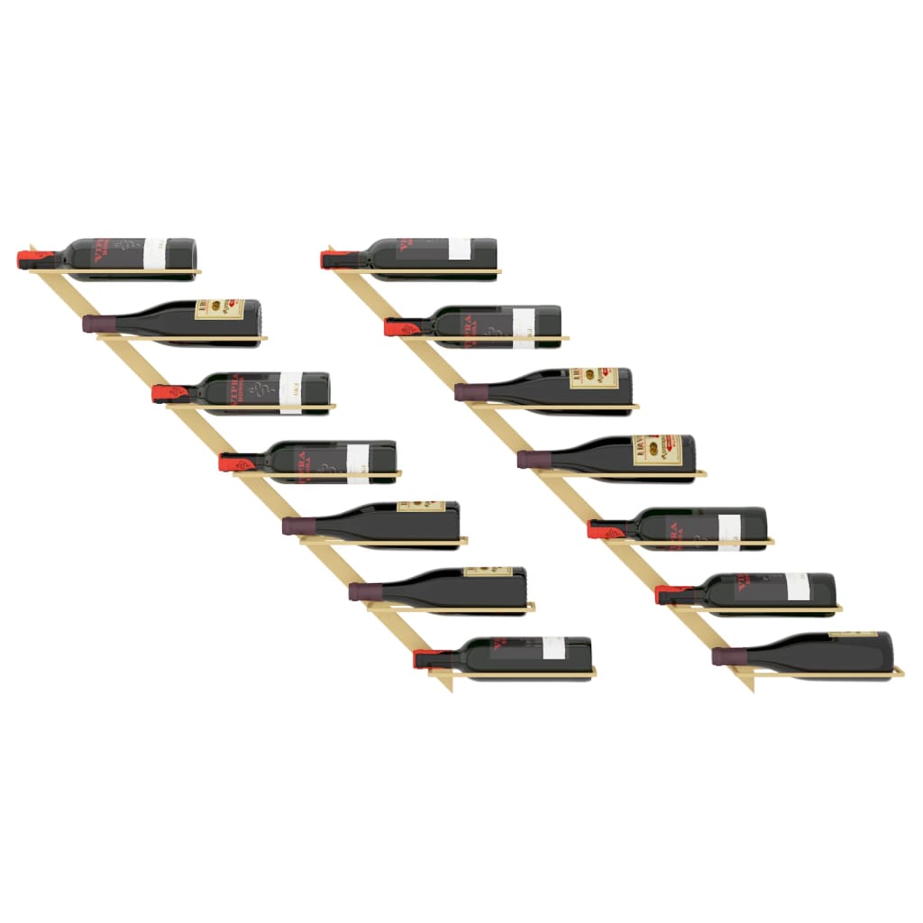 væghængte vinreoler til 7 flasker 2 stk. metal guldfarvet