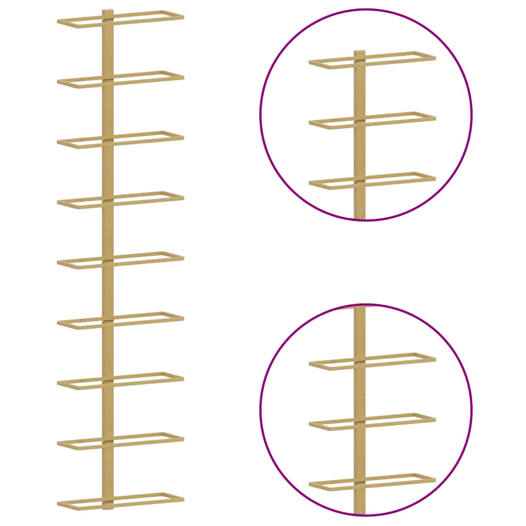 væghængt vinreol til 9 flasker jern guldfarvet
