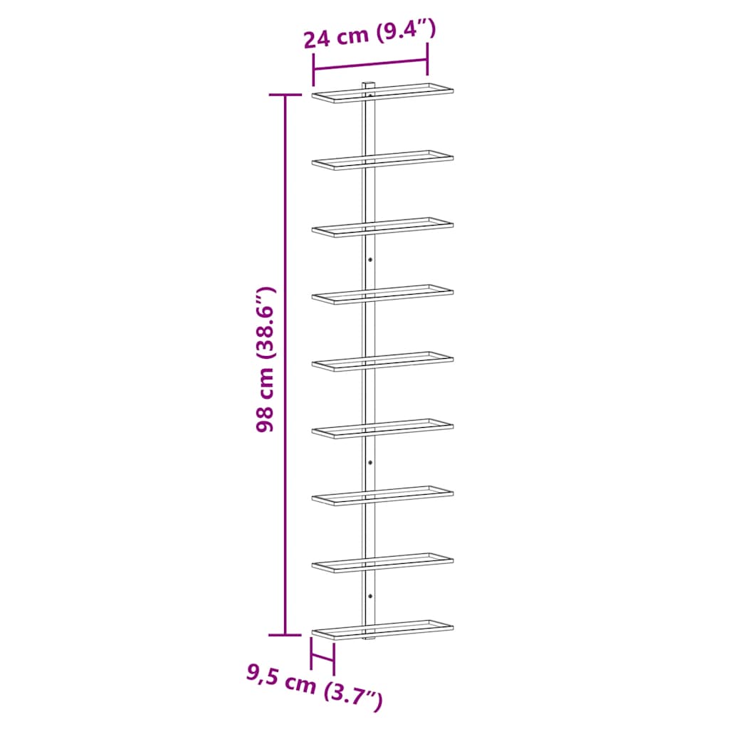 væghængt vinreol til 9 flasker jern guldfarvet