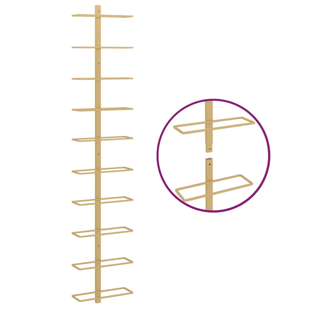 væghængt vinreol til 10 flasker metal guldfarvet
