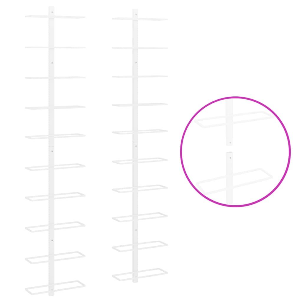 væghængte vinreoler til 7 flasker 10 stk. metal hvid