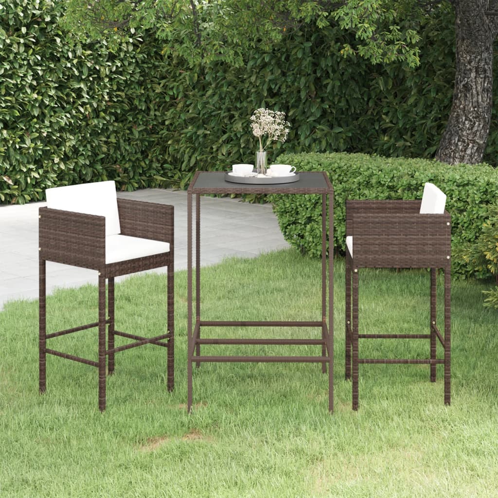 Barsæt Til Haven 3 Dele Med Hynder Polyrattan - 2 / Brun / 70 x 70 x 110 cm