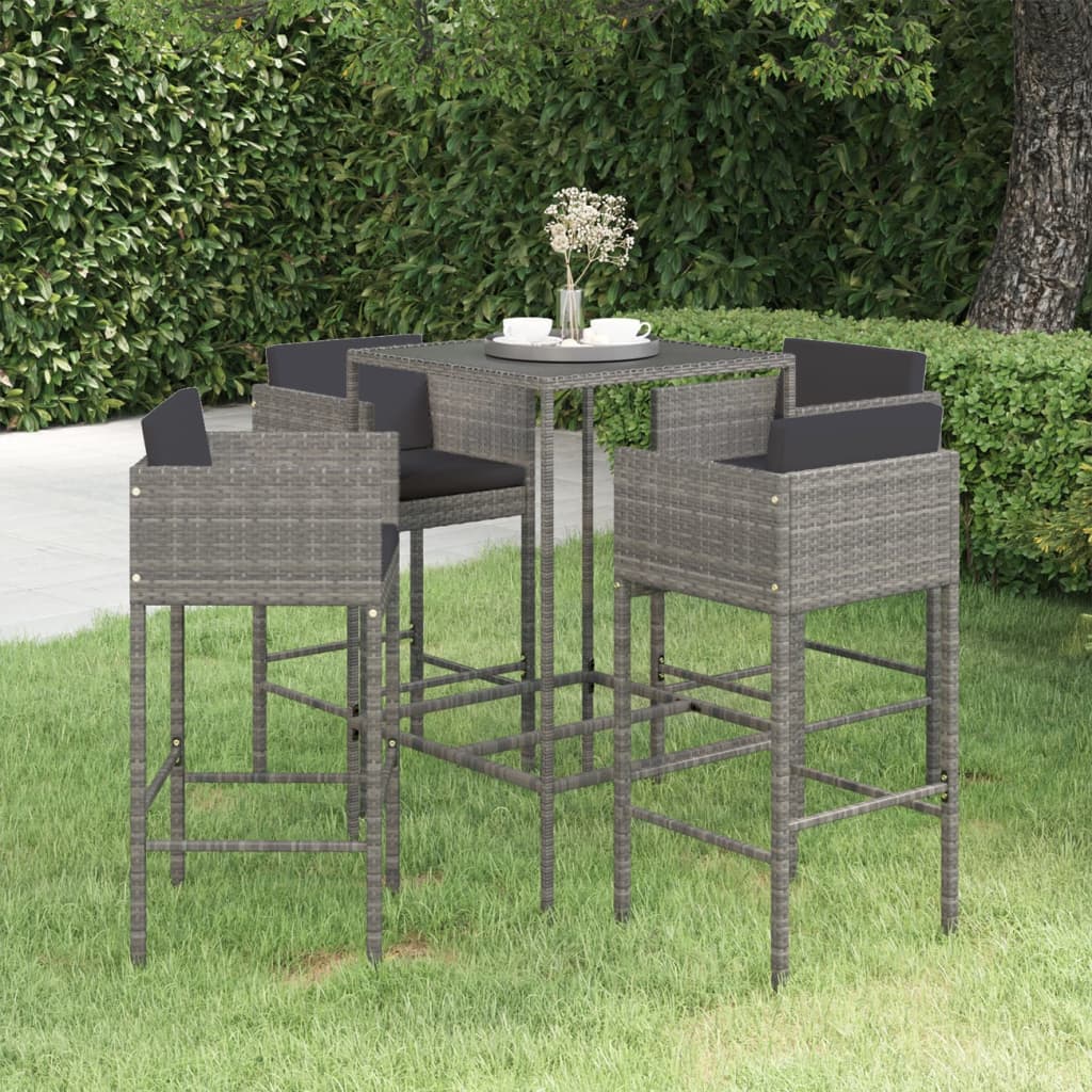 Barsæt Til Haven 3 Dele Med Hynder Polyrattan - 4 / Grå / 70 x 70 x 110 cm
