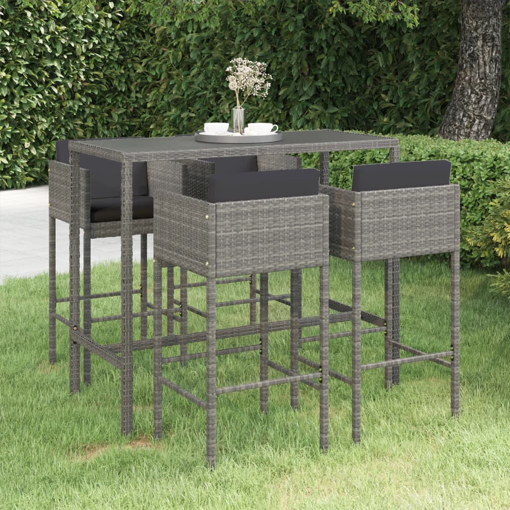 Barsæt Til Haven 3 Dele Med Hynder Polyrattan - 4 / Grå / 130 x 60 x 110 cm