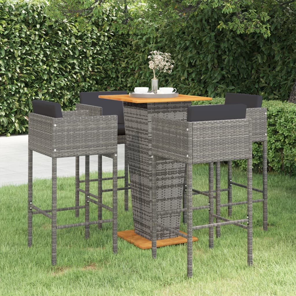 Barsæt til haven - 5 dele med hynder i grå polyrattan