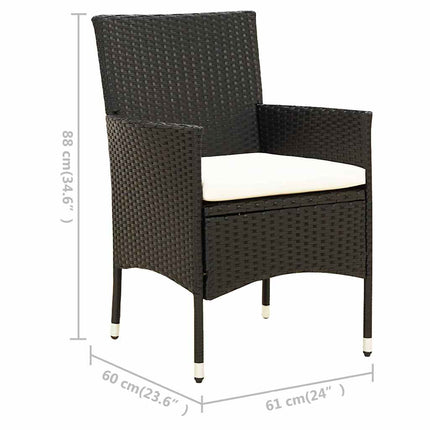 udendørs spisebordssæt 5 dele med hynder polyrattan sort