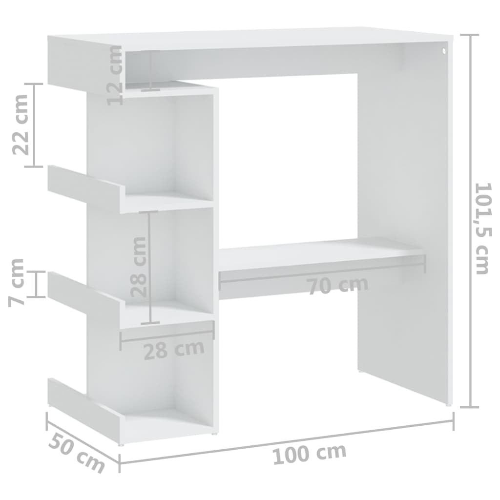 barbord m. stativ 100x50x101,5 cm konstrueret træ hvid
