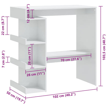 barbord med opbevaringsstativ 100x50x101,5 cm hvid højglans