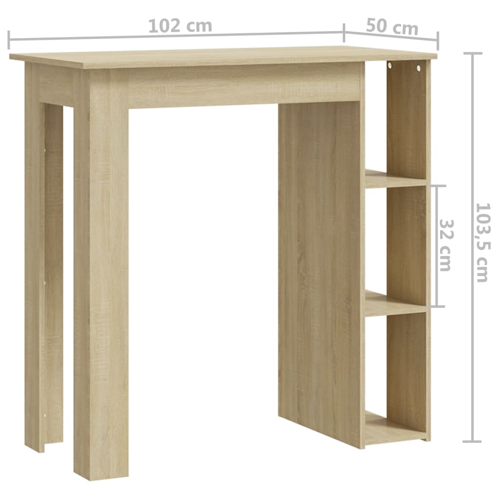 barbord med hylde 102x50x103,5 cm konstrueret træ sonoma-eg