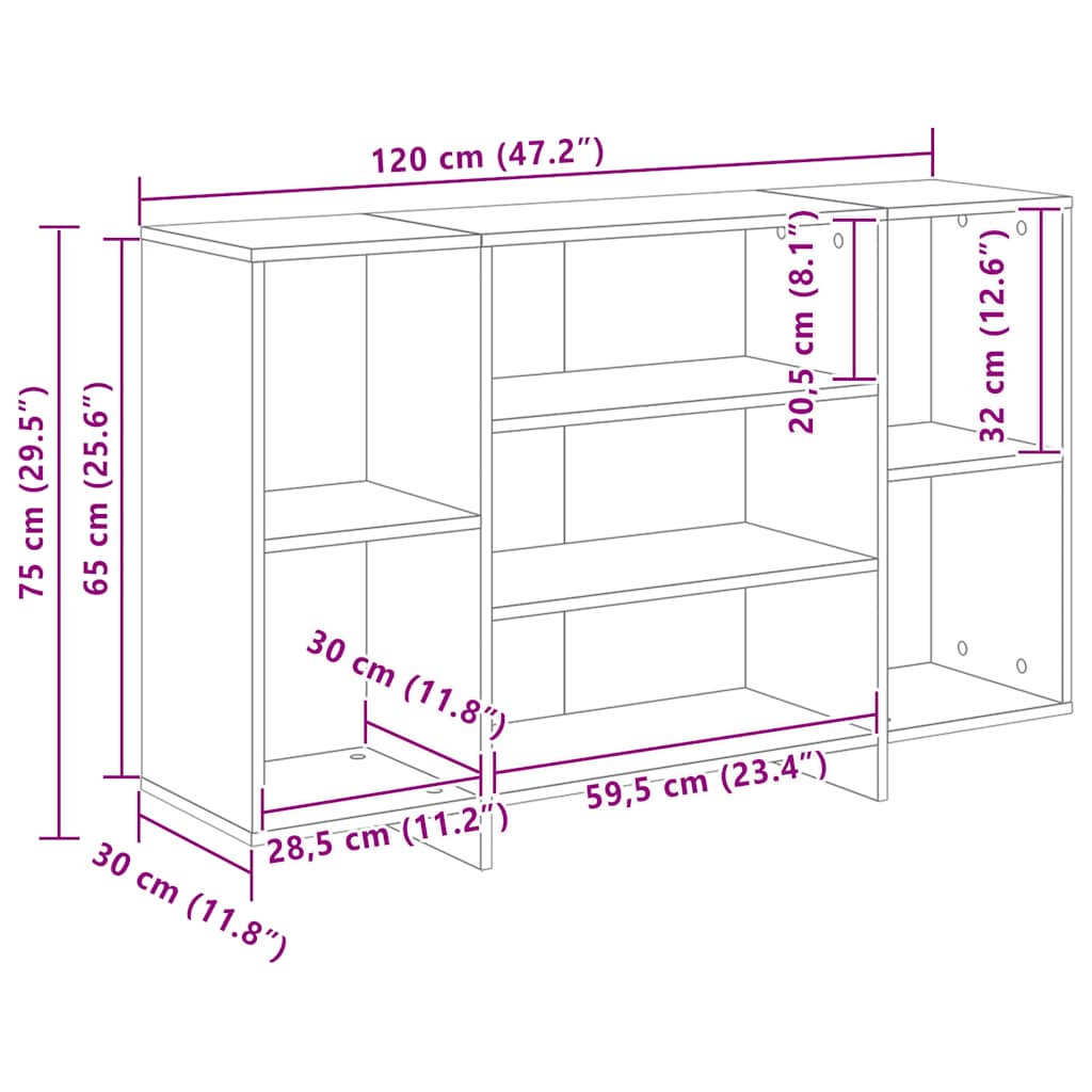 skænk 120x30x75 cm konstrueret træ betongrå