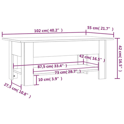 sofabord 102x55x42 cm konstrueret træ brun egetræsfarve