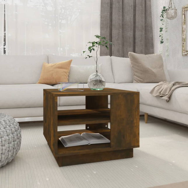 sofabord 55x55x43 cm konstrueret træ røget egetræsfarve
