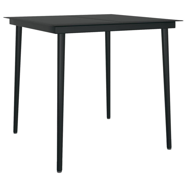 havebord 80x80x74 cm stål og glas sort