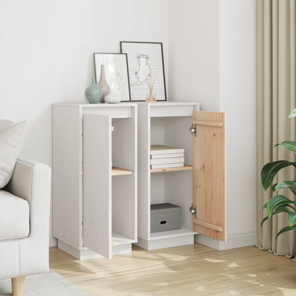 skænke 2 stk. 31,5x34x75 cm massivt fyrretræ hvid