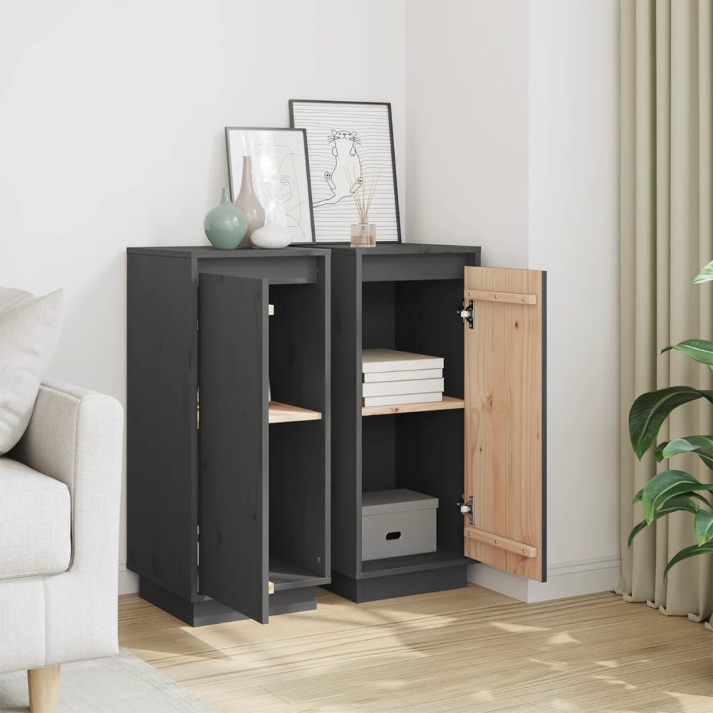 skænke 2 stk. 31,5x34x75 cm massivt fyrretræ grå