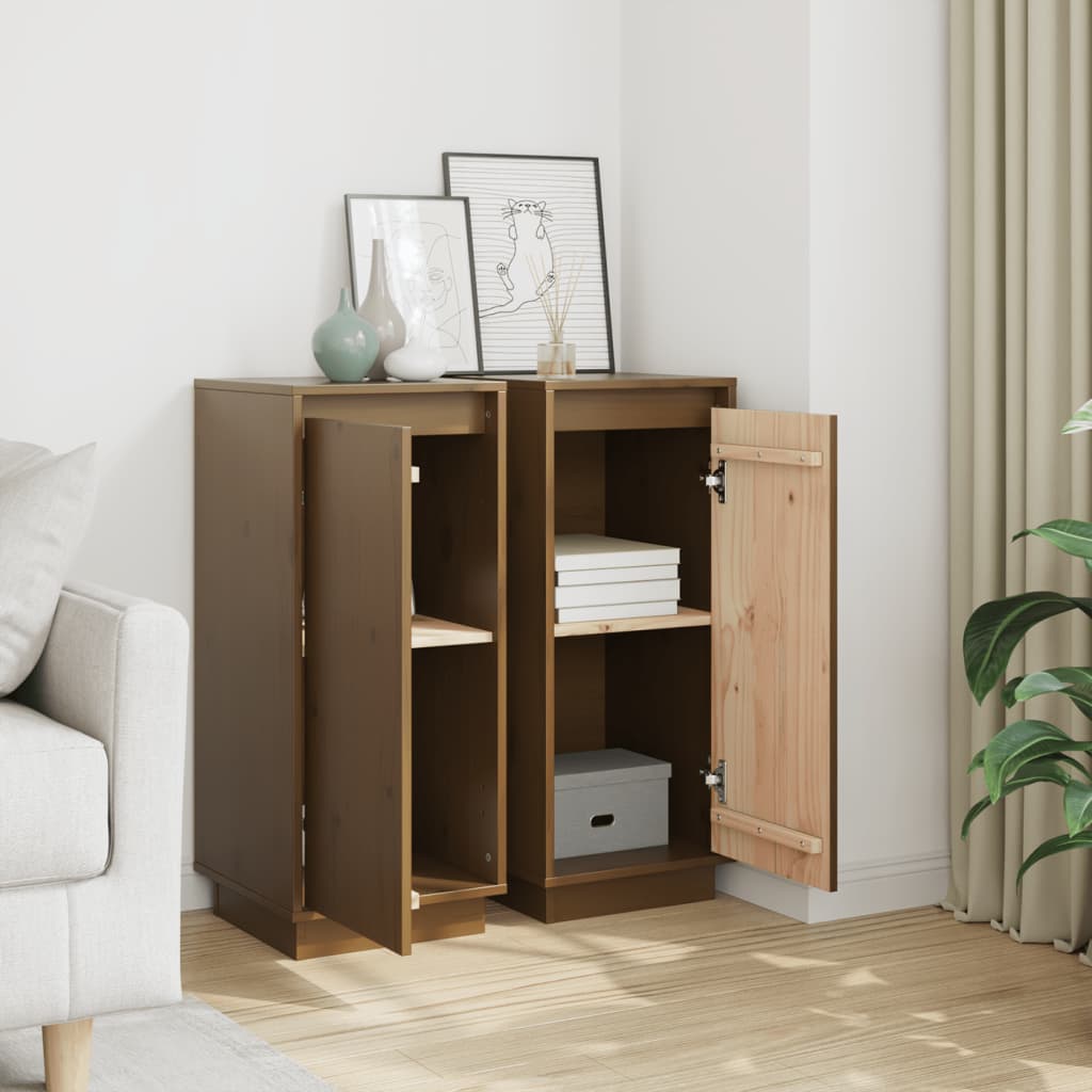 skænke 2 stk. 31,5x34x75 cm massivt fyrretræ gyldenbrun