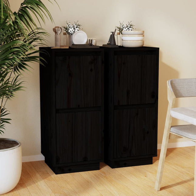 skænke 2 stk. 31,5x34x75 cm massivt fyrretræ sort