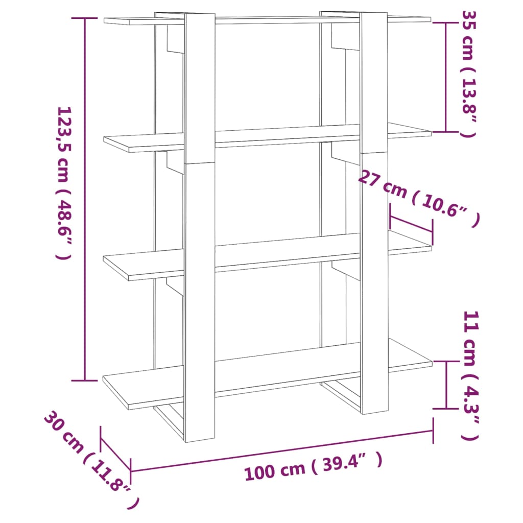 bogskab/rumdeler 100x30x123,5 cm hvid højglans