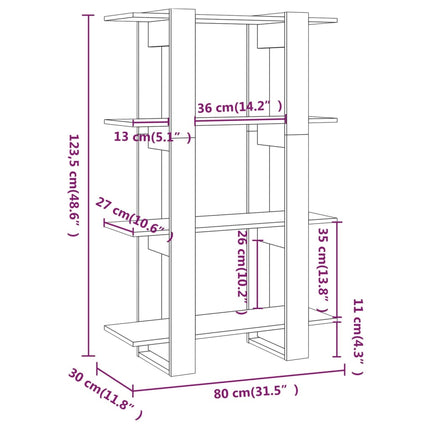 bogreol/rumdeler 80x30x123,5 cm sort