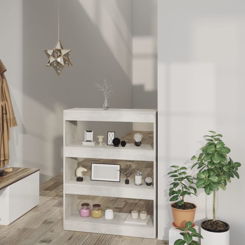 bogreol/rumdeler 80x30x103 cm konstrueret træ betongrå billede