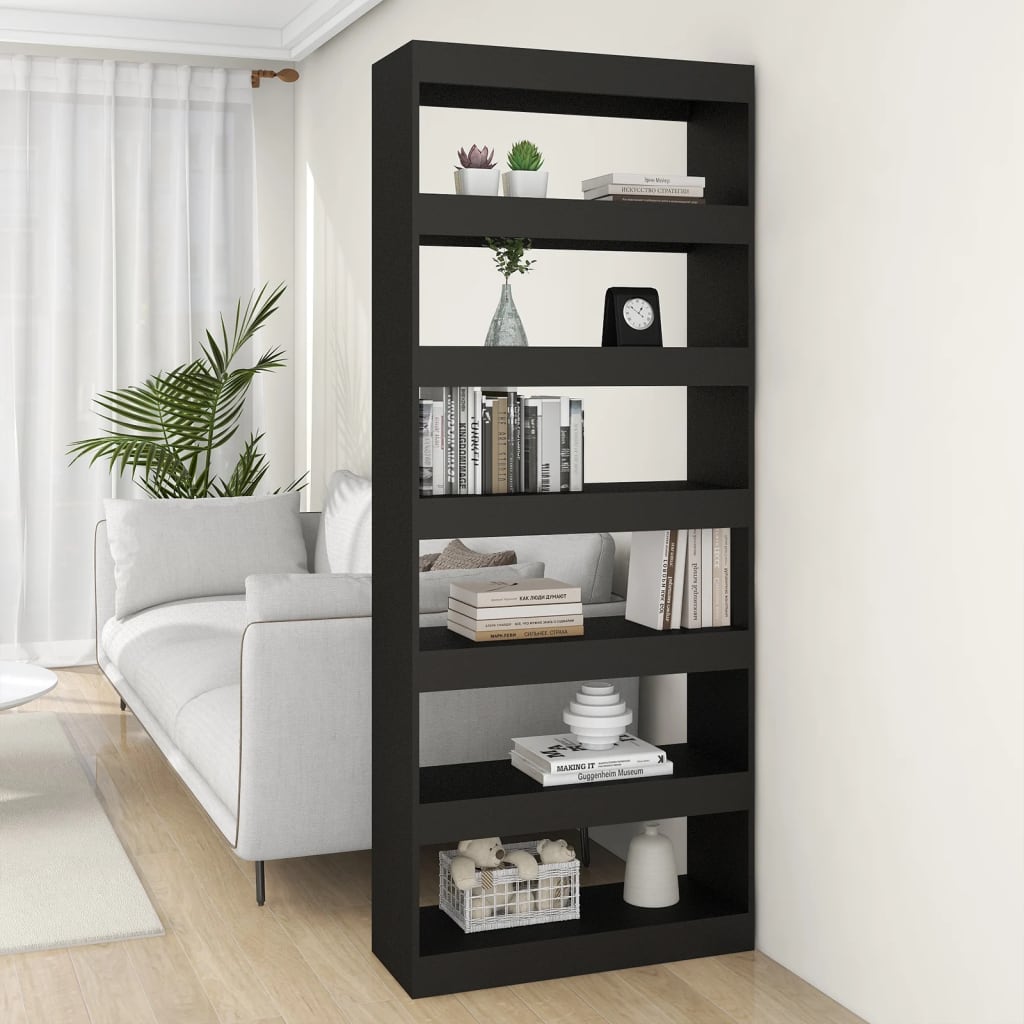 bogreol/rumdeler 80x30x198 cm konstrueret træ sort billede