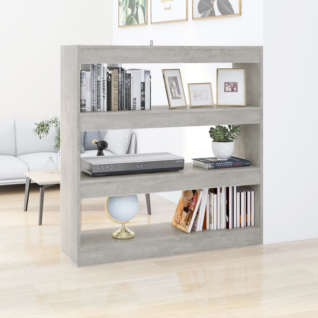 Bogreol/rumdeler 100×30×103 cm - betongrå reol med 3 hylder