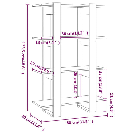bogreol/rumdeler 80x30x123,5 cm røget egetræ