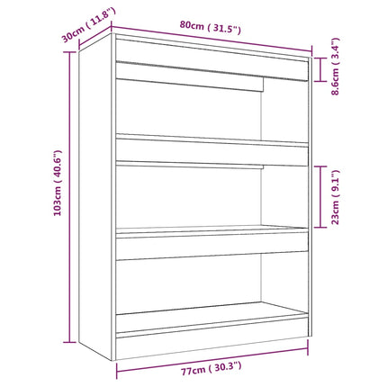 bogreol/rumdeler 80x30x103 cm konstrueret træ røget egetræ
