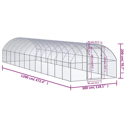 hønsehus 3x12x2 m galvaniseret stål