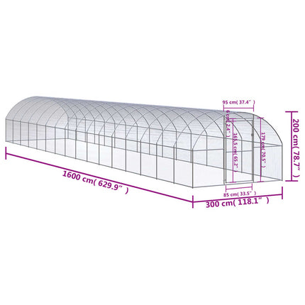 hønsehus 3x16x2 m galvaniseret stål