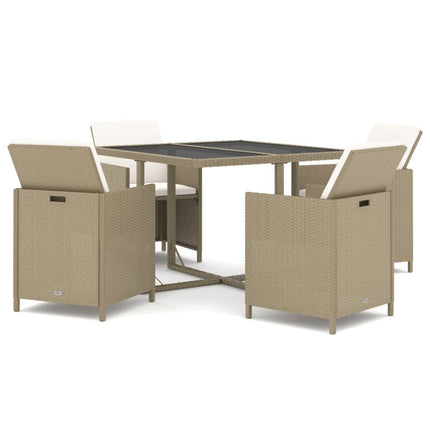 spisebordssæt til haven 5 dele med hynder polyrattan beige