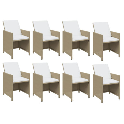 spisebordssæt til haven 9 dele med hynder polyrattan beige