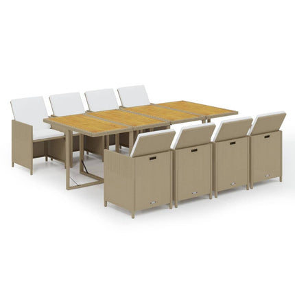 spisebordssæt til haven 9 dele med hynder polyrattan beige