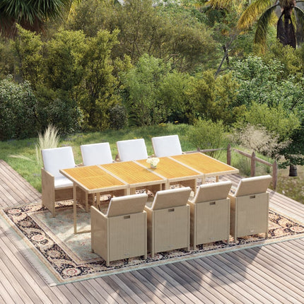 spisebordssæt til haven 9 dele med hynder polyrattan beige